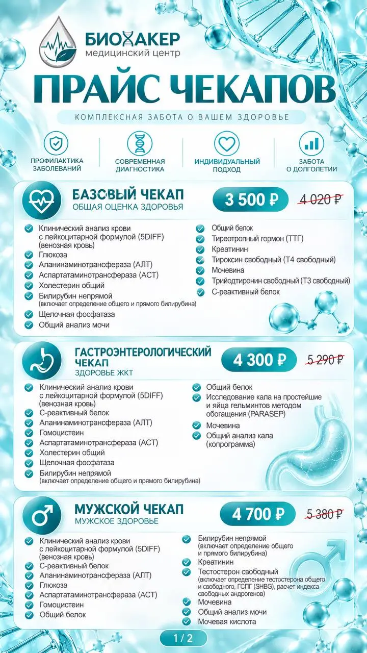 Специальные цены октября на базовый, гастроэнтерологический и мужской чекапы